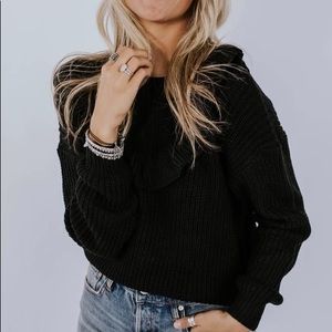 Roolee Black Ruffle Crew Neck Sweater